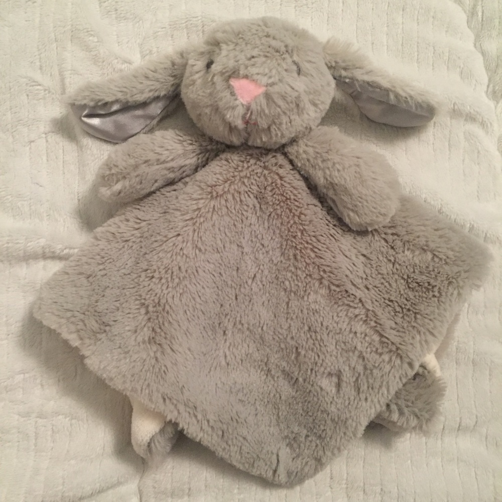 Kellytoy Bunny Rabbit Grey Rattle Plush Baby Security Blanket Lovey